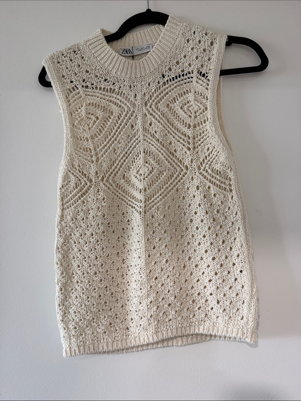 ZARA Cream Crochet Knit Sleeveless Top